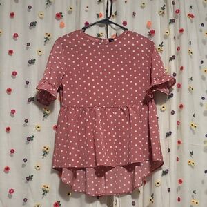 SHEIN Pink Polka Dot Ruffle Blouse